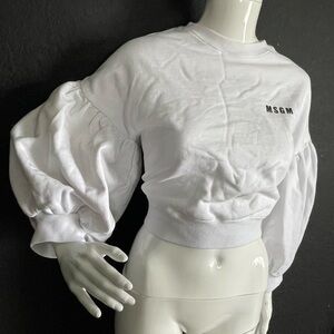 MSGM Puff Sleeve Crop Sweater Top Cotton